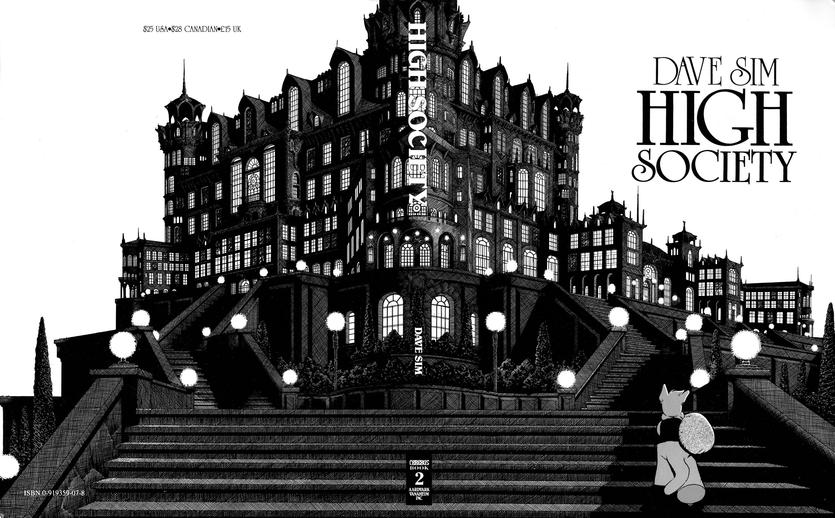 Cerebus the Aardvark walking up the steps of a posh hotel in this wraparound cover